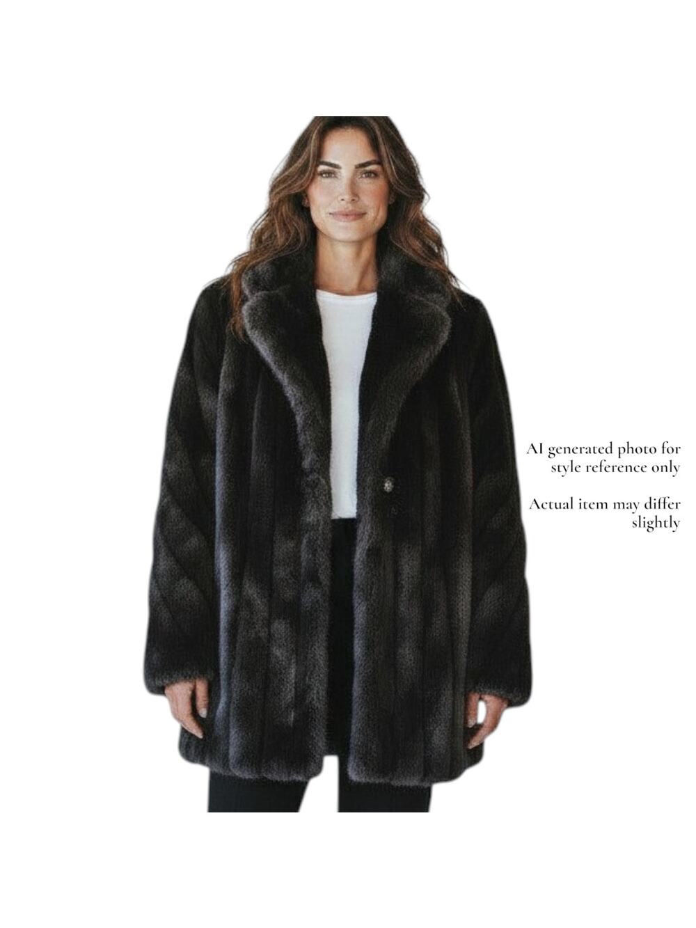 Vintage 80s 90s G-4000 Black Faux Fur Coat Jacket Women Medium Large Made USA